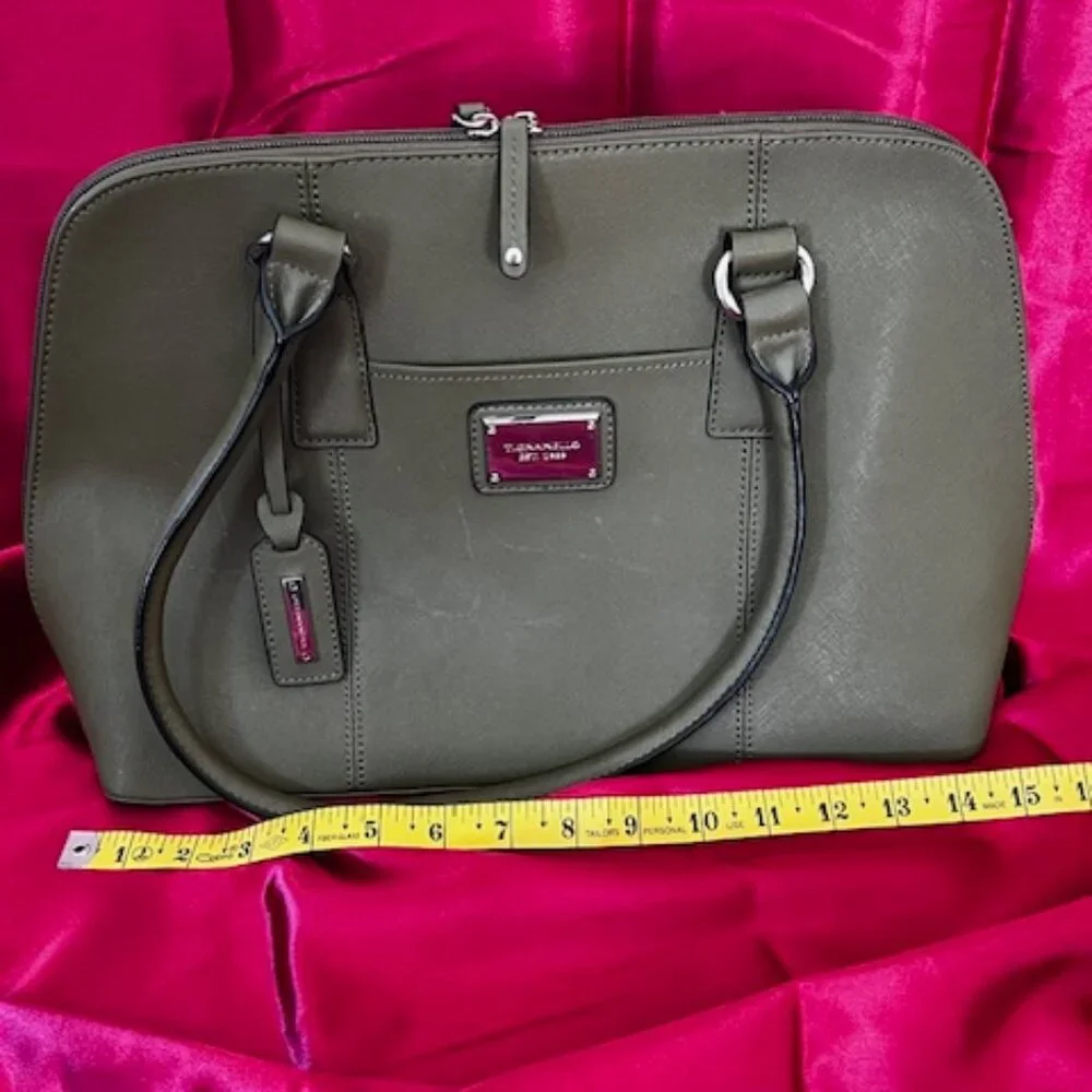 Tignanello green leather satchel Saffiano leather exterior‎ silver-tone hardware